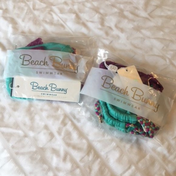 NWT BEACH BUNNY Lady Lace Bikini Mint & Magenta - Picture 2 of 8